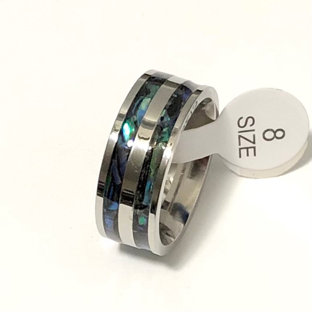 Silver Tone With Abalone Shell Inlay, Size 8 - image 3